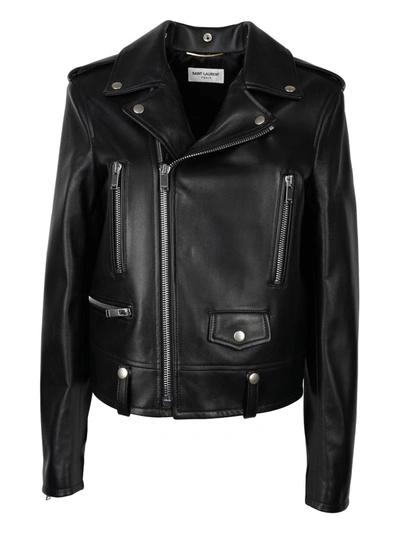 Saint Laurent Leather Moto Jacket In Black