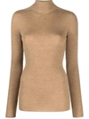 Wardrobe.nyc Funnel-neck Ribbed-knit Top In Brown