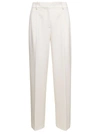 THEORY WHITE STRAIGHT CUT DOUBLE PLEAT TROUSERS IN TRIACETATE WOMAN