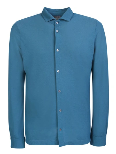 Zanone Teal Cotton Shirt In Blue