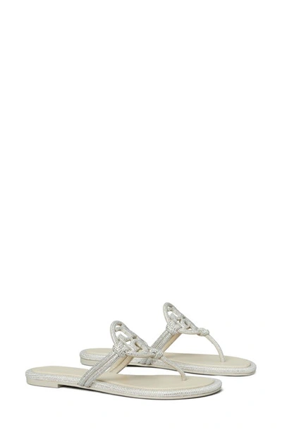Tory Burch Miller Pave Logo Thong Sandals In Stone Grey