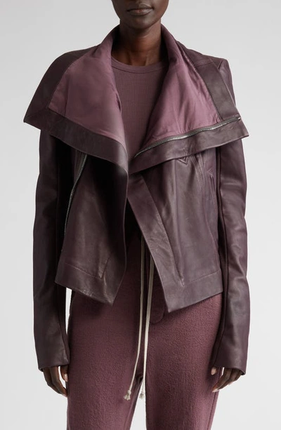 Rick Owens Lamb Leather Biker Jacket In Brown