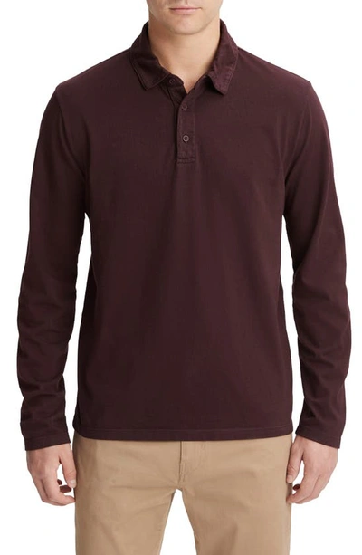 Vince Men's Garment-dyed Long-sleeve Polo Shirt In Washed Pinot Vino