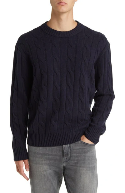 Frame Cable Knit Crewneck Cashmere Sweater In Navy