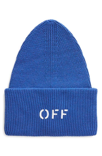 Off-white Off Stamp Loose Knit Cotton Blend Beanie In Blue