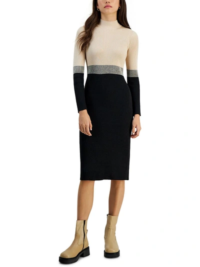 Taylor Petites Womens Colorblock Midi Sweaterdress In Black