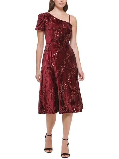 Kensie Womens Sequin Midi Fit & Flare Dress In Red