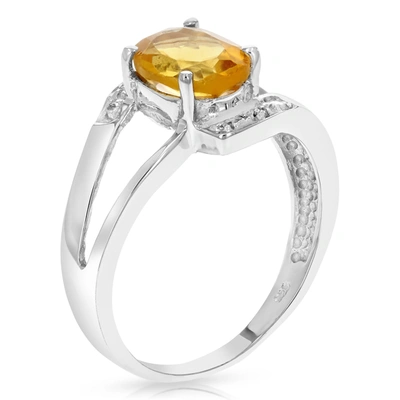 Vir Jewels 1.60 Cttw Citrine And Diamond Ring .925 Sterling Silver With Rhodium Oval Shape