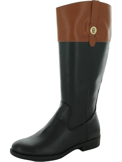 Tommy Hilfiger Shano Womens Faux Leather Wide Calf Riding Boots In Black
