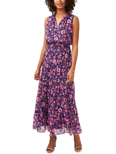 Msk Womens Floral Print Smocked Maxi Dress In Purple