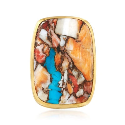 Ross-simons Mosaic Kingman Turquoise Ring In 18kt Gold Over Sterling In Multi