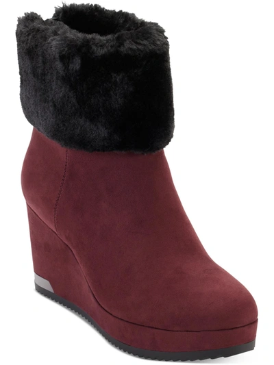 Dkny Abri Womens Faux Suede Faux Fur Booties In Blue