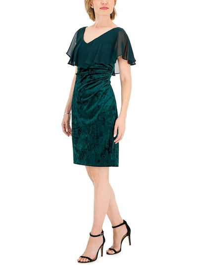Connected Apparel Womens Velvet Chiffon Cocktail And Party Dress In Green