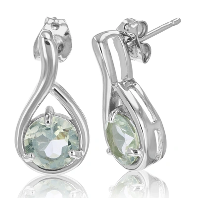 Vir Jewels 1.80 Cttw Green Amethyst Dangle Earrings Brass With Rhodium Plating 7 Mm Round In Grey