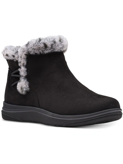 Cloudsteppers By Clarks Breeze Fur Womens Faux Leather Faux Fur Lined Ankle Boots In Black