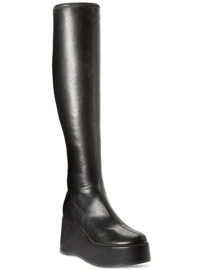 Wild Pair Enchantt Womens Faux Leather Tall Wedge Boots In Black