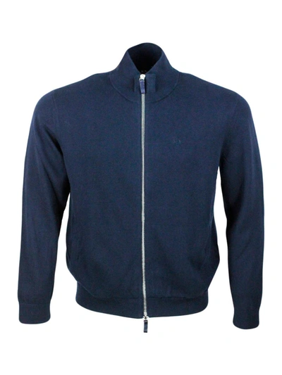 Armani Exchange Long-sleeved Zip-up Knitted Jacket In Blue