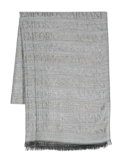 Emporio Armani Logo-jacquard Frayed-edge Scarf In Grey