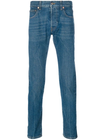 Gucci Blind For Love Embroidered Jeans In Blue