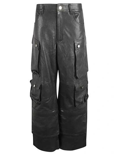 Fermas.club Leather Cargo Pants In Black