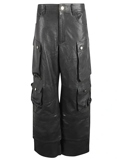 Fermas.club Leather Cargo Trousers In Black