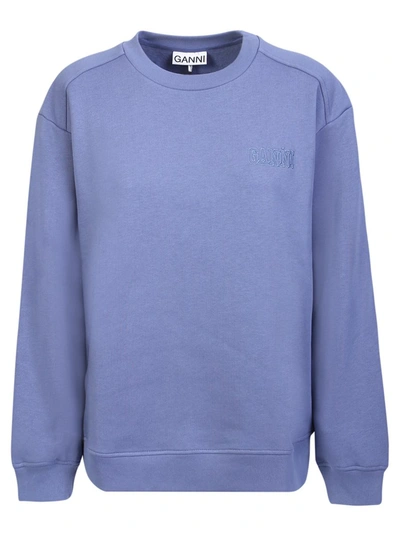 Ganni Long Sleeve Drop Shoulder Sweatshirt In Gray Blue