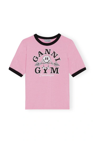 Ganni Light Stretch Jersey Gym Fitted T-shirt In Pink