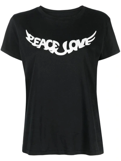 Zadig & Voltaire Zadig&voltaire Women's Noir Walk Peace And Love Slogan-print Cotton T-shirt