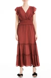 MAX STUDIO MAX STUDIO PEBBLE CREPE FLUTTER SLEEVE MAXI DRESS