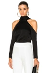Galvan Tie-neck Cut-out Shoulder Satin Top In Black