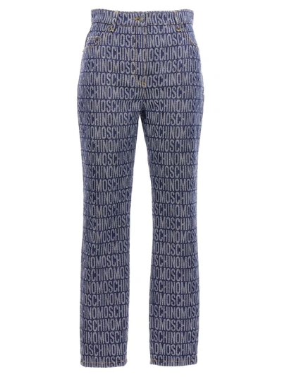 Moschino Monogram-print Skinny Jeans In Azul