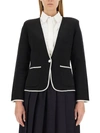 Thom Browne Single-breasted Collarless Jacket In Blue