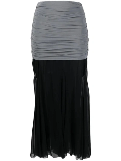Tory Burch Ruched A-line Jersey & Chiffon Midi Skirt In Black