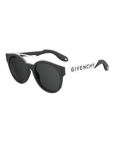 Givenchy Men's Oversize Logo Brow Bar Round Sunglasses, 49mm In Black/white