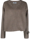 Prada V-neck Checked Pullover In Tabacco