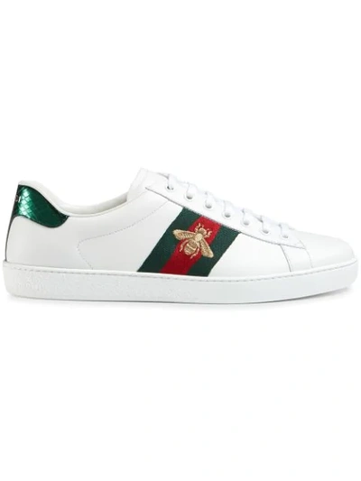 Gucci Men's New Ace Embroidered Low-top Sneakers In Bianco