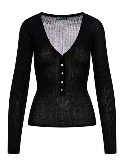 Durazzi Milano Cashmire Topribbed V-neck Knitted Top With Branded Bottons In Cashmere In Black