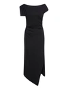 Del Core Asymmetric Ruched Midi Dress In Black