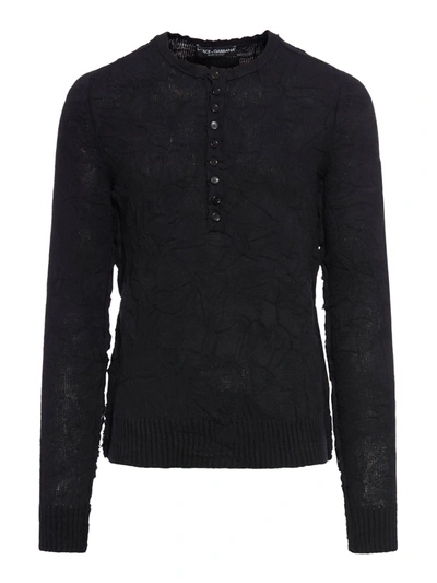 Dolce & Gabbana Grandad Neck Top In Virgin Wool In Black