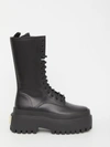 Dolce & Gabbana Leather Platform Combat Boots In Black