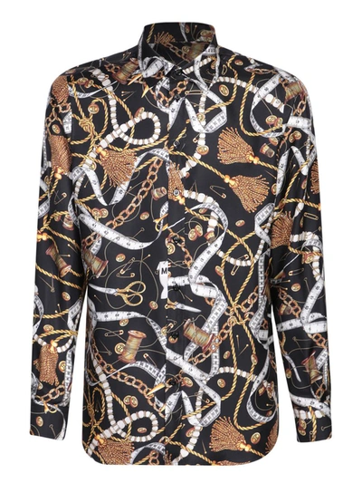 Moschino Chain-link Print Silk Shirt In Black