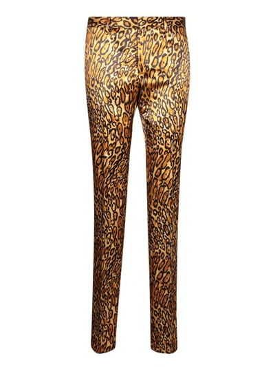 Moschino Animal-print Slim-cut Trousers In Brown