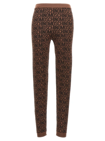 Moschino Logo-printed Knitted Leggings In Brown