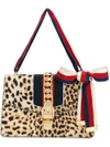 Gucci Sylvie Shoulder Bag With Leopard Print In Nude&neutrals