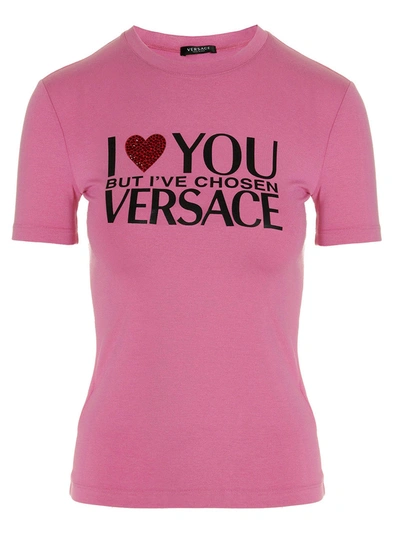 Versace Brand-print Slim-fit Stretch-jersey T-shirt In Pink