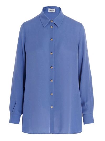 Ferragamo Woman Shirt Slate Blue Size 6 Silk