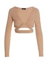 Atlein Beige Plunging Long Sleeve T-shirt In Beige