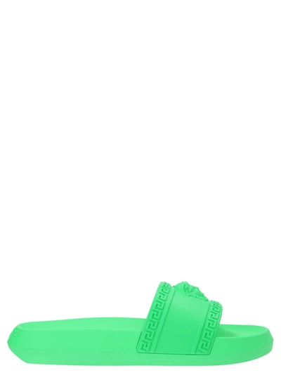 Versace Medusa Rubber Slide Sandals In Green