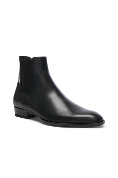Saint Laurent Leather Wyatt Chelsea Boots In Dark Chocolate
