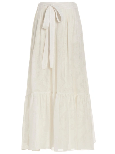 Etro Bow-detail Ruffled Long Skirt In White